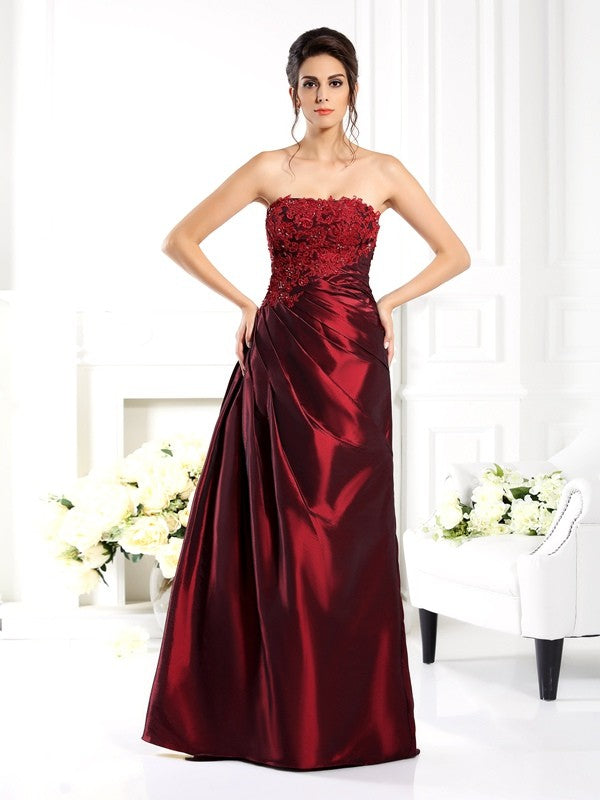 A-Line/Princess Strapless Applique 1/2 Sleeves Long Taffeta Mother of the Bride Dresses