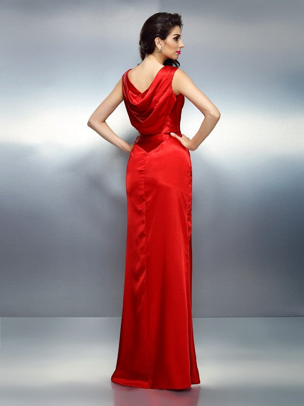 Trumpet/Mermaid V-neck Sleeveless Long Silk like Satin Dresses