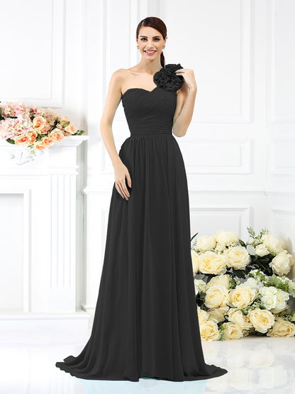 A-Line/Princess One-Shoulder Pleats Sleeveless Long Chiffon Bridesmaid Dresses