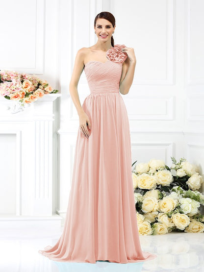 A-Line/Princess One-Shoulder Pleats Sleeveless Long Chiffon Bridesmaid Dresses