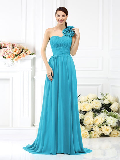 A-Line/Princess One-Shoulder Pleats Sleeveless Long Chiffon Bridesmaid Dresses