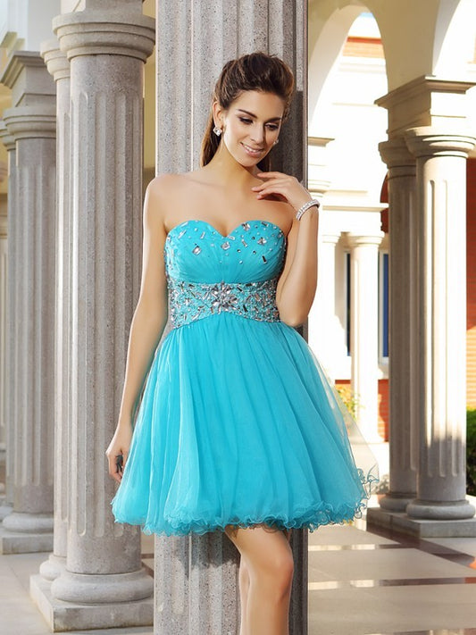 A-Line/Princess Sweetheart Ruffles Sleeveless Short Satin Cocktail Dresses