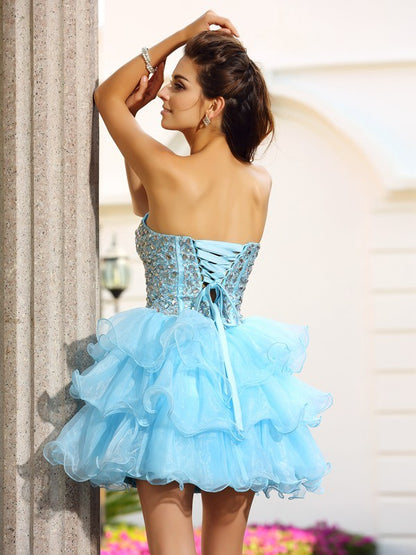 A-Line/Princess Sweetheart Beading Sleeveless Short Organza Cocktail Dresses