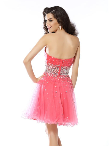 A-Line/Princess Sweetheart Beading Sleeveless Short Organza Cocktail Dresses