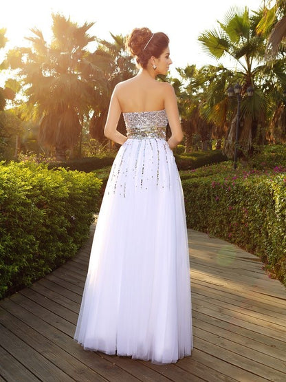 A-Line/Princess Sweetheart Beading Sleeveless Long Organza Dresses