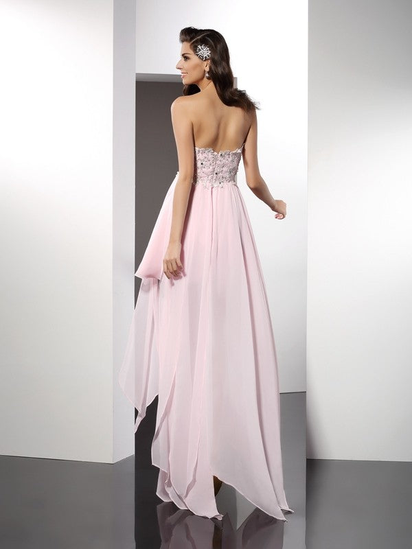 A-Line/Princess Sweetheart Applique Sleeveless High Low Chiffon Cocktail Dresses