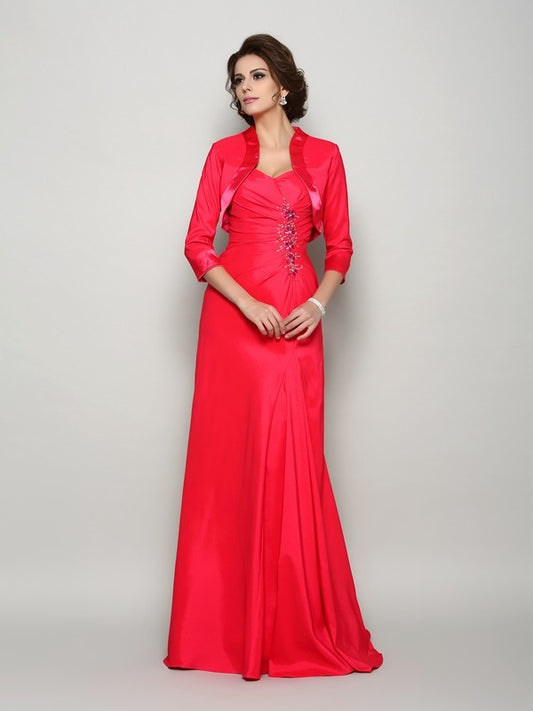 A-Line/Princess Straps Applique Sleeveless Long  Woven Satin Mother of the Bride Dresses