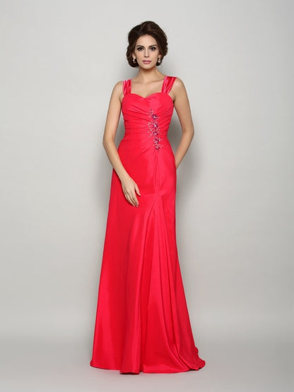 A-Line/Princess Straps Applique Sleeveless Long  Woven Satin Mother of the Bride Dresses