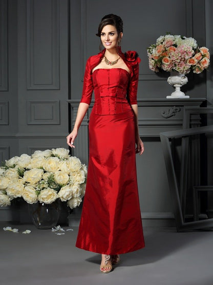 A-Line/Princess Strapless Hand-Made Flower Sleeveless Long Taffeta Mother of the Bride Dresses