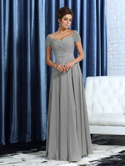 A-Line/Princess Sweetheart Beading Short Sleeves Long Chiffon Mother of the Bride Dresses