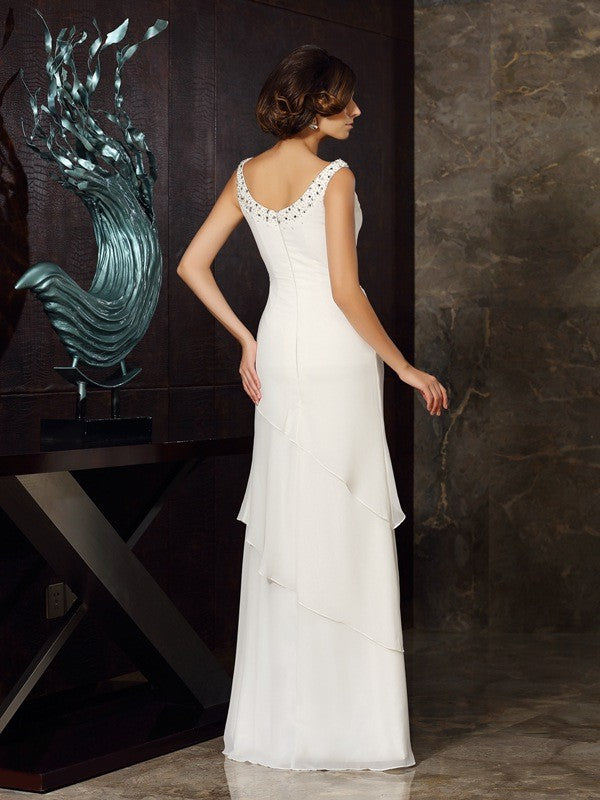 Sheath/Column Scoop Beading Sleeveless Long Chiffon Mother of the Bride Dresses