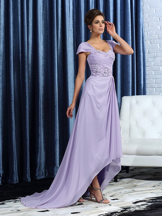 A-Line/Princess Straps Beading Sleeveless High Low Chiffon Mother of the Bride Dresses