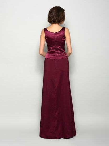 A-Line/Princess Square Sleeveless Long Elastic Woven Satin Mother of the Bride Dresses