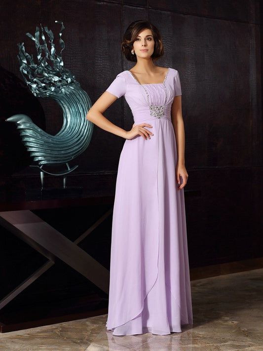 A-Line/Princess Square Beading Sleeveless Long Chiffon Mother of the Bride Dresses