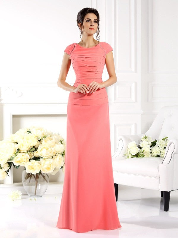 A-Line/Princess Bateau Short Sleeves Long Chiffon Mother of the Bride Dresses