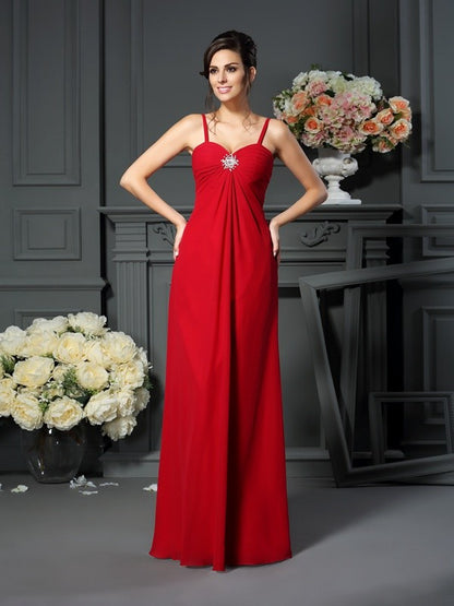 A-Line/Princess Spaghetti Straps Beading Sleeveless Long Chiffon Mother of the Bride Dresses