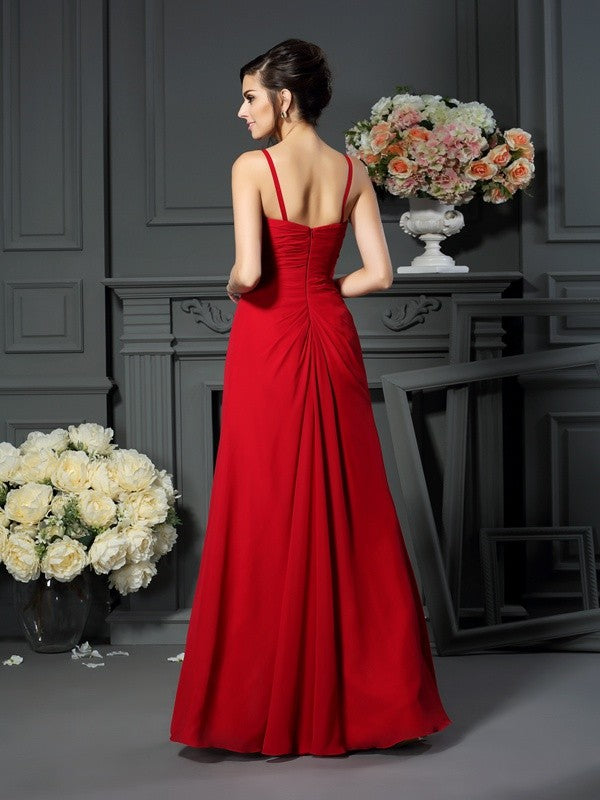 A-Line/Princess Spaghetti Straps Beading Sleeveless Long Chiffon Mother of the Bride Dresses