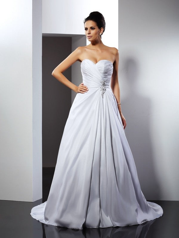 A-Line/Princess Sweetheart Ruffles Sleeveless Long Taffeta Wedding Dresses