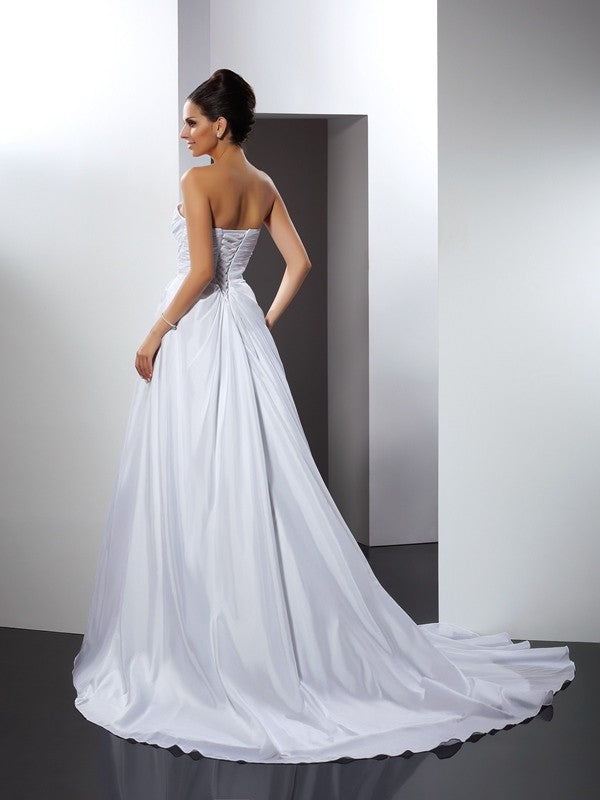 A-Line/Princess Sweetheart Ruffles Sleeveless Long Taffeta Wedding Dresses