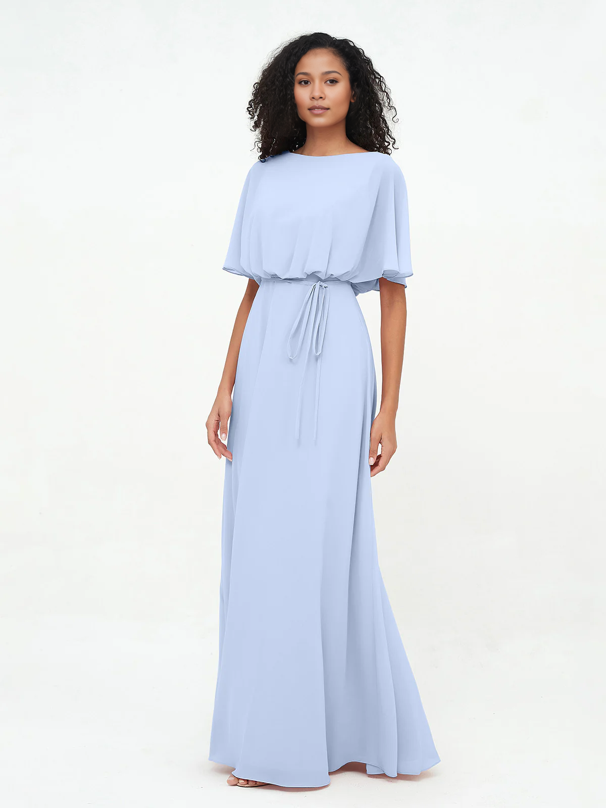 Chiffon full-length wrapped bridesmaid dress