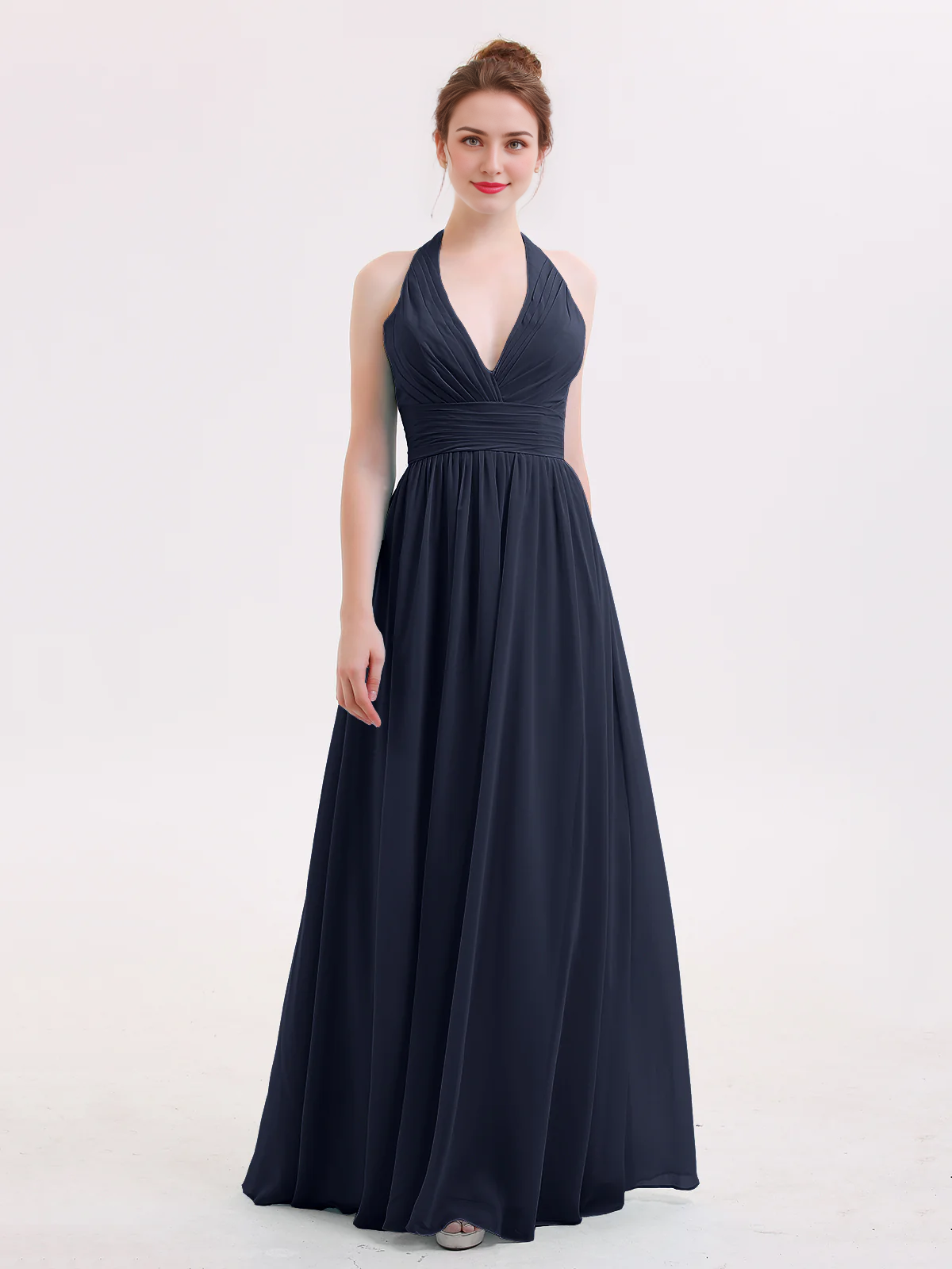 Hanging neck V-neck chiffon bridesmaid dress