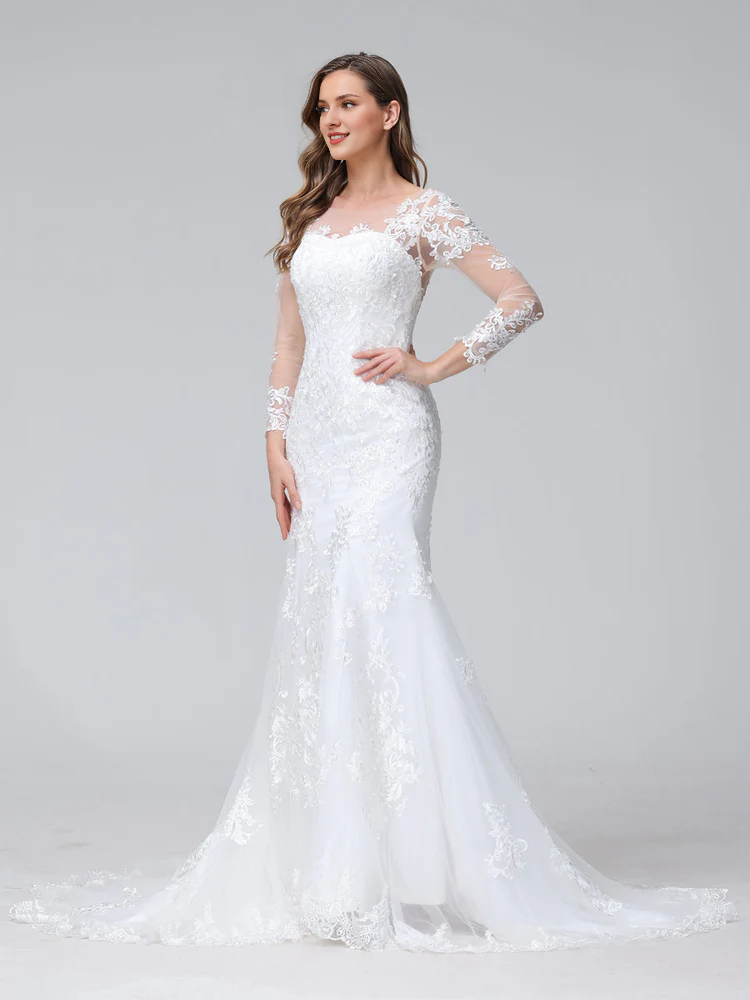 Speaker Mermaid Sweetheart Long Sleeve Lace Wedding Dress