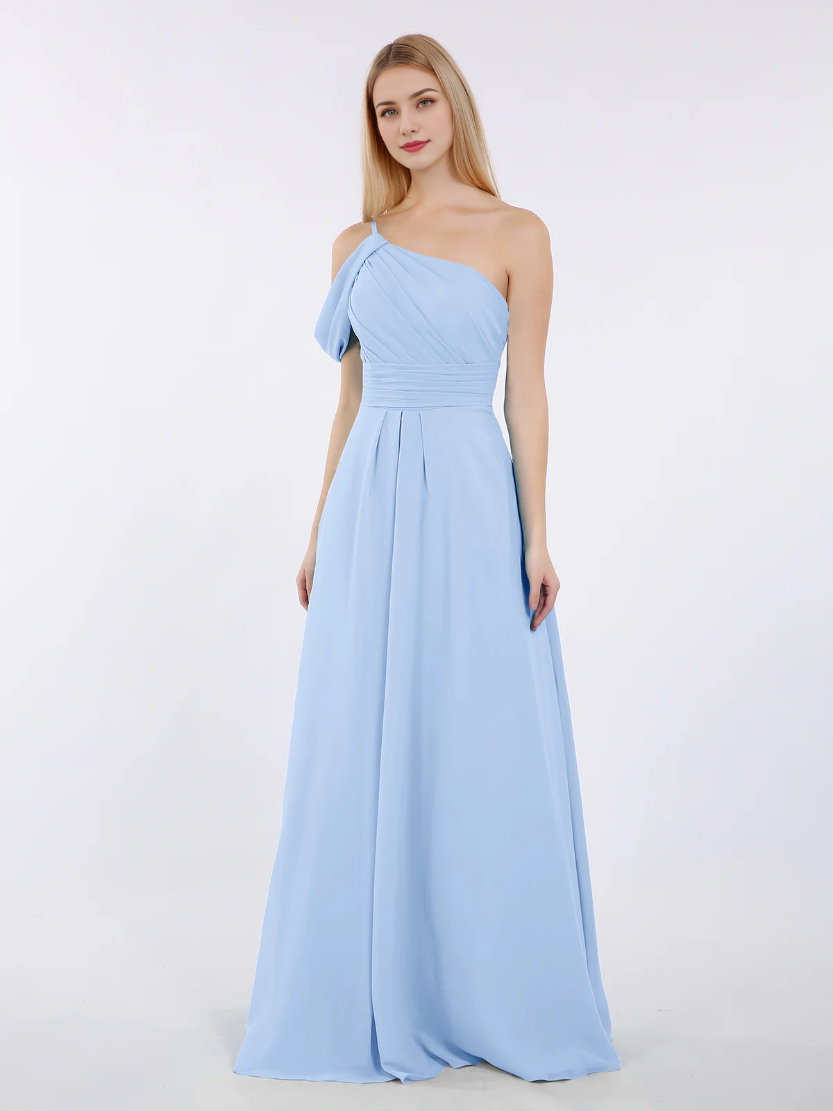 One shoulder chiffon long bridesmaid dress