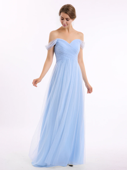 Off shoulder sweetheart collar chiffon dress