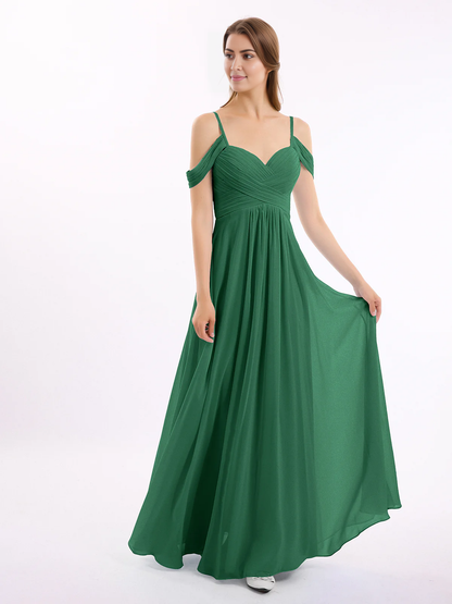 Off shoulder thin shoulder strap chiffon dress