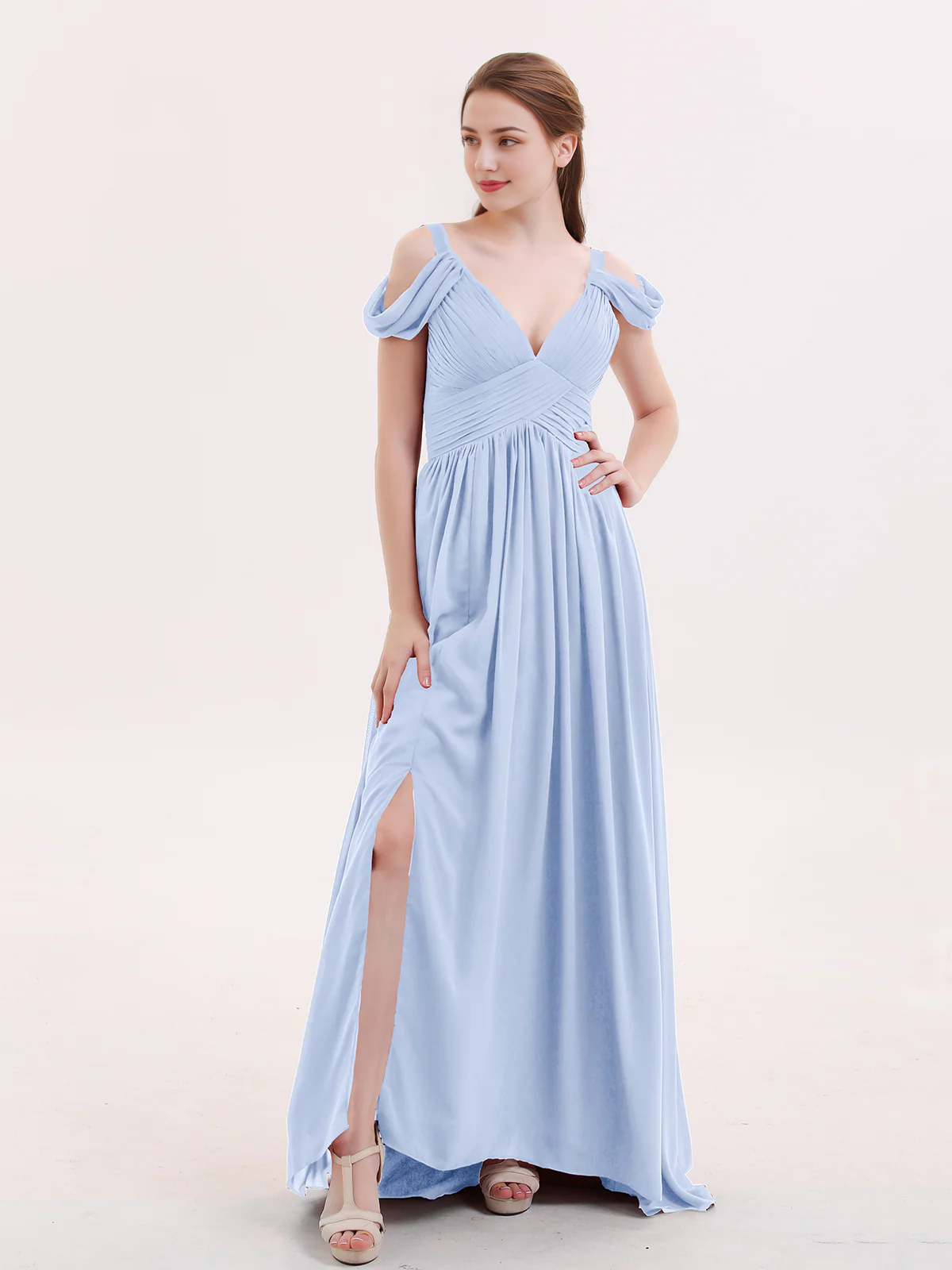 Deep V-neck sexy slit chiffon dress