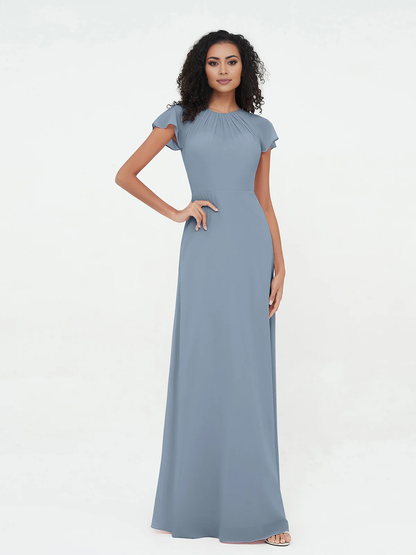 Illusionary collar and sleeve chiffon dress