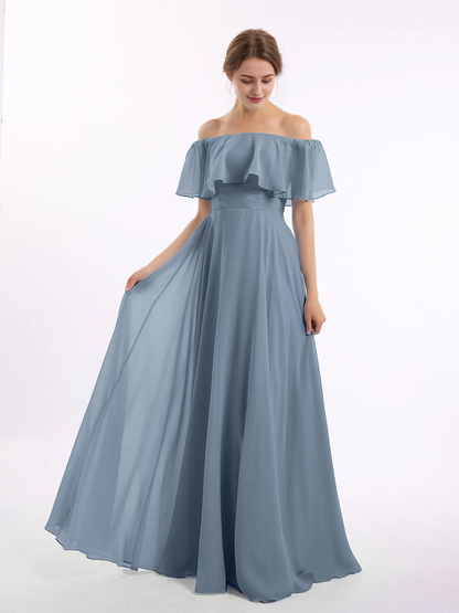 Off shoulder chiffon long dress bridesmaid dress