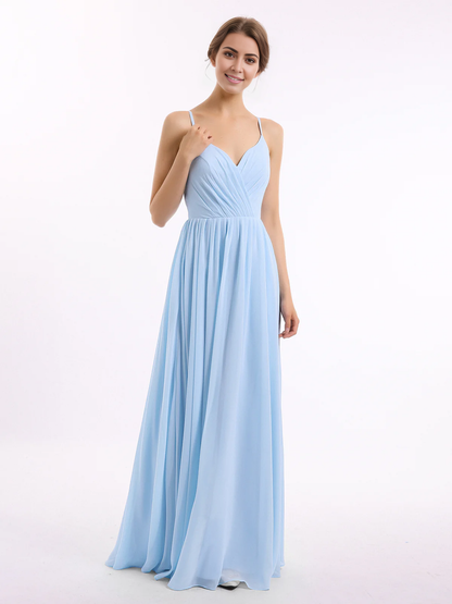 Thin shoulder chiffon bridesmaid dress