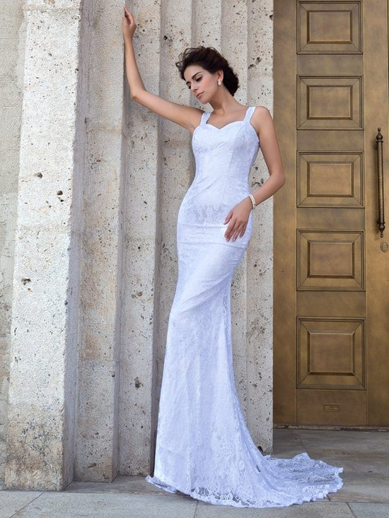 Sheath/Column Scoop Paillette Sleeveless Long Lace Dresses