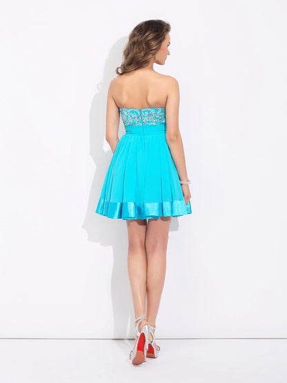 A-Line/Princess Sweetheart Ruffles Sleeveless Short Chiffon Dresses