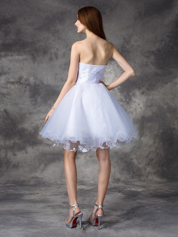 A-line/Princess Sweetheart Ruffles Sleeveless Short Organza Dresses