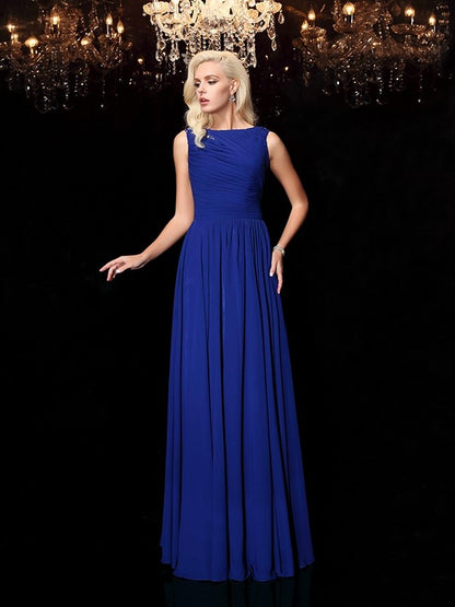 A-Line/Princess Bateau Rhinestone Sleeveless Long Chiffon Dresses