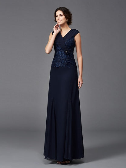 A-Line/Princess Straps Lace Sleeveless Long Chiffon Mother of the Bride Dresses