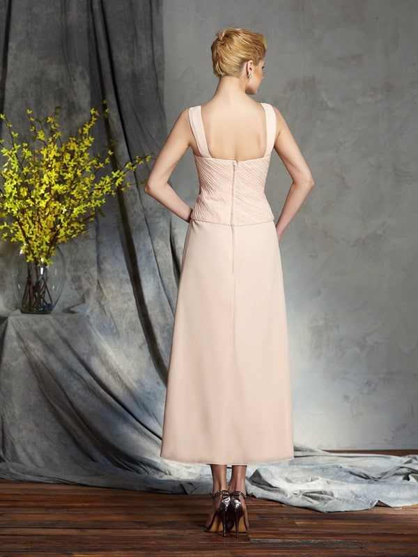 A-Line/Princess Straps Applique Sleeveless Tea-Length Chiffon Mother of the Bride Dresses