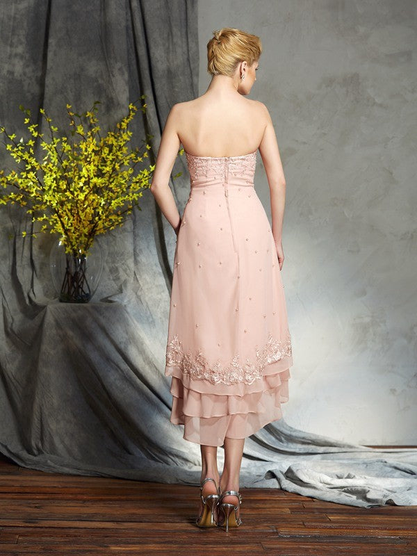 A-Line/Princess Strapless Applique Sleeveless Short Chiffon Mother of the Bride Dresses