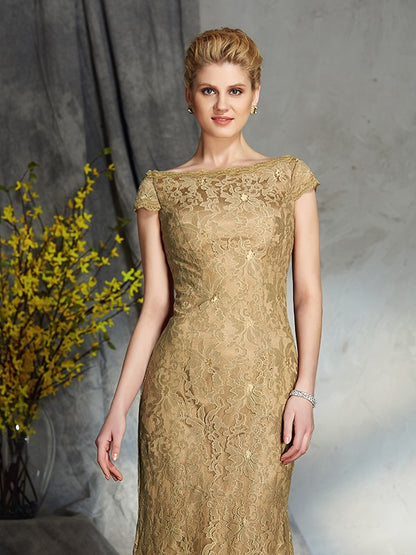 Sheath/Column Bateau Lace Short Sleeves Long Lace Mother of the Bride Dresses