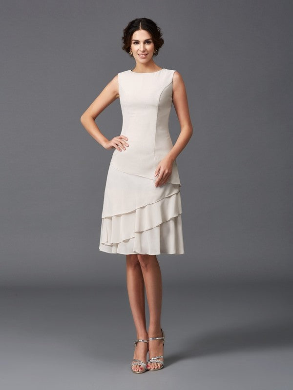 A-Line/Princess Straps Layers Sleeveless Short Chiffon Mother of the Bride Dresses