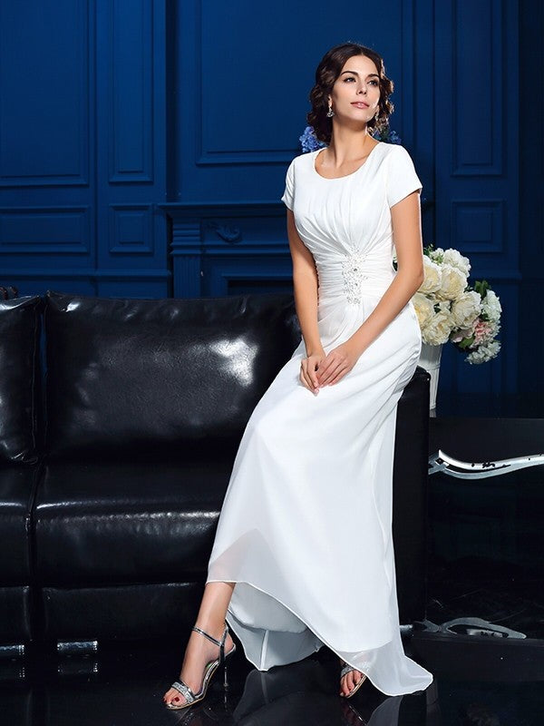 A-Line/Princess Scoop Short Sleeves High Low Chiffon Mother of the Bride Dresses