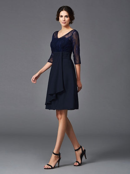 A-Line/Princess V-neck Lace 1/2 Sleeves Short Chiffon Mother of the Bride Dresses