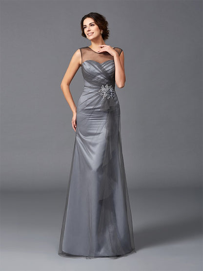 Sheath/Column Scoop Beading Sleeveless Long Net Mother of the Bride Dresses