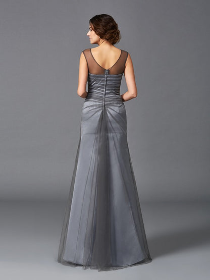 Sheath/Column Scoop Beading Sleeveless Long Net Mother of the Bride Dresses