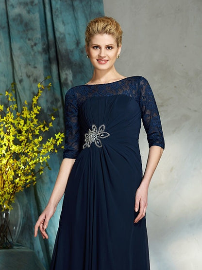 A-Line/Princess Bateau Beading 1/2 Sleeves Long Chiffon Mother of the Bride Dresse