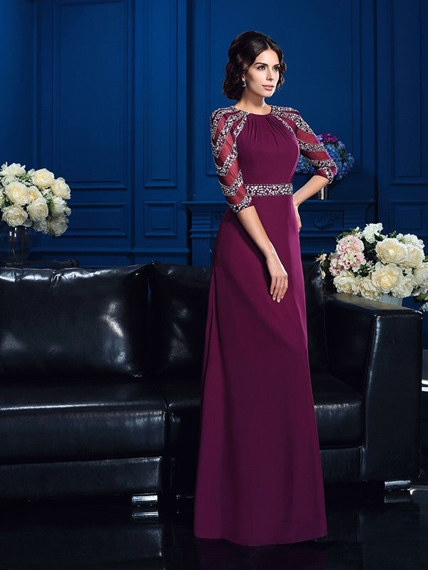 A-Line/Princess Scoop 3/4 Sleeves Chiffon Baby Shower Wedding Dresses with Lace Appliques main image 1