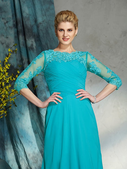 A-Line/Princess Bateau Applique 3/4 Sleeves Long Chiffon Mother of the Bride Dresses