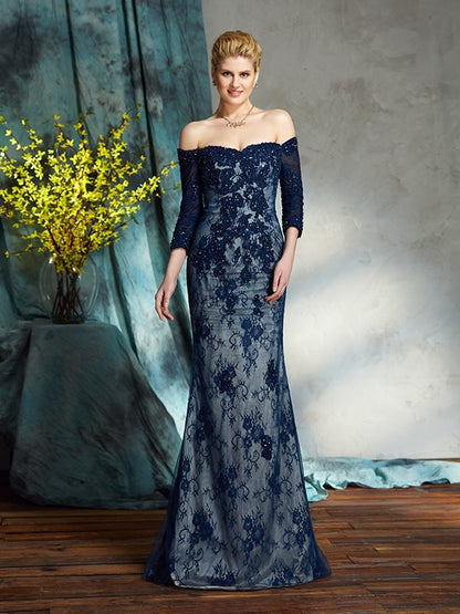 Trumpet/Mermaid Off-the-Shoulder Lace 3/4 Sleeves Long Lace Mother of the Bride Dresses